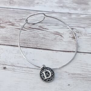 Silver Tone Bracelet with D Initial Charm - Fair Condition